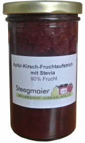Apfel-Kirsch-Fruchtaufstrich mit Stevia, 90% Frucht, zuckerreduzierter Brotaufstrich, Inhalt: 250g